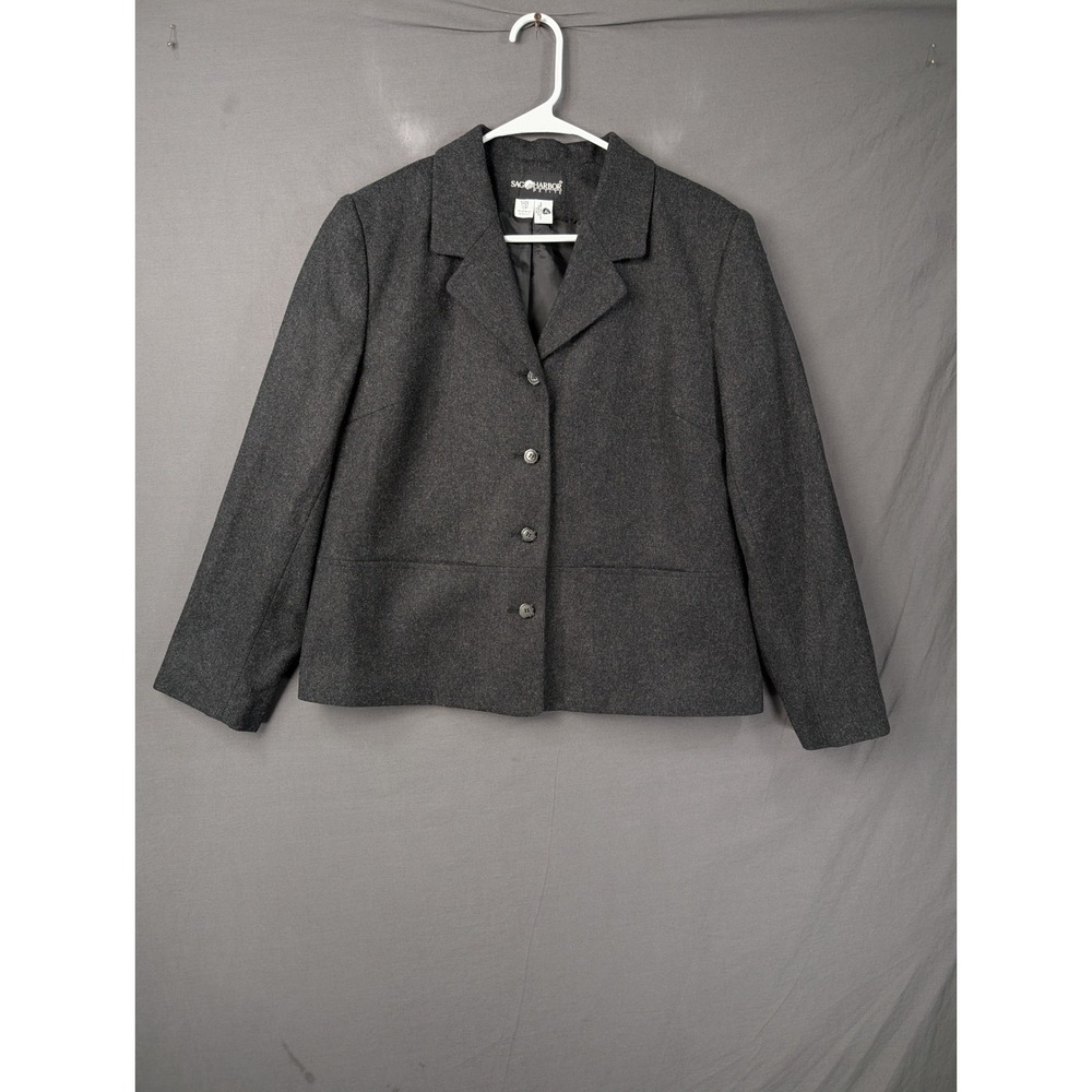 Sag Harbor Womens Petite 12P Wool Blend‎ Blazer Jacket Gray F12002 Long Sleeve